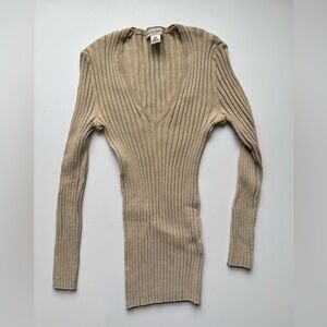 Banana Republic Ribbed V-Neck Women's Sweater - Beige Y2K Stretchy Size XS
